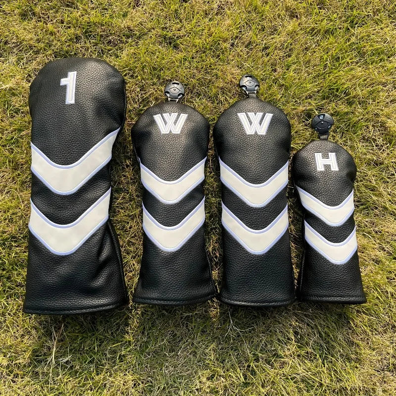 Unisex Golf Putter Headcover - Classic Striped Design with White & Black Logo, Durable Synthetic Synthetic, Secure Fit for Clubs