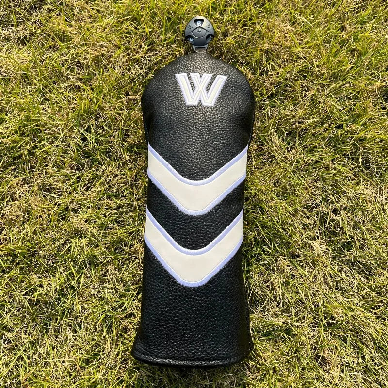 Unisex Golf Putter Headcover - Classic Striped Design with White & Black Logo, Durable Synthetic Synthetic, Secure Fit for Clubs