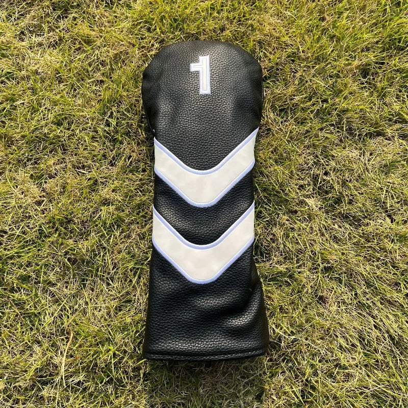 Unisex Golf Putter Headcover - Classic Striped Design with White & Black Logo, Durable Synthetic Synthetic, Secure Fit for Clubs